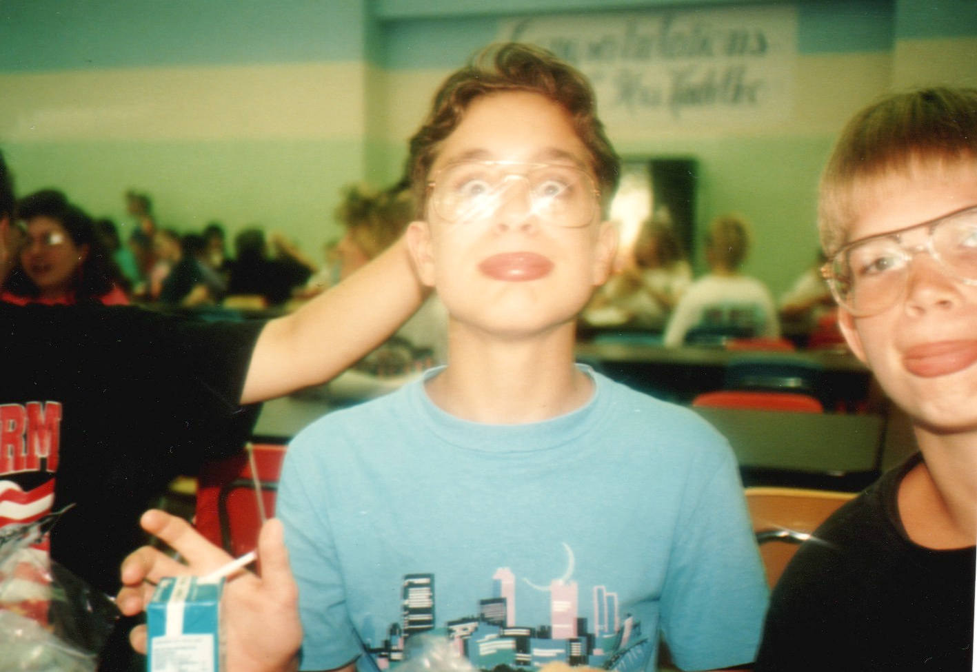 Erik in the cafeteria at West Middlesex High School