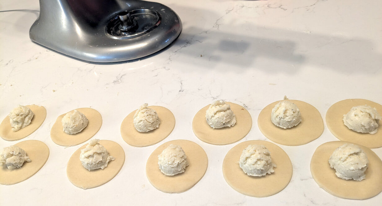 Potato and cheese varenyky, a traditional Ukrainian dish.